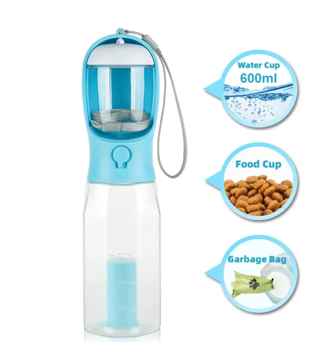 3-in-1 Pet Water & Food Bottle with Waste Bag Holder